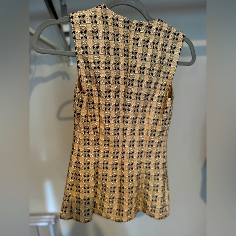 Prada Vintage Top Embroidered Brocade Nude Gold and Brown 40 / 4 - Picture 2 of 2